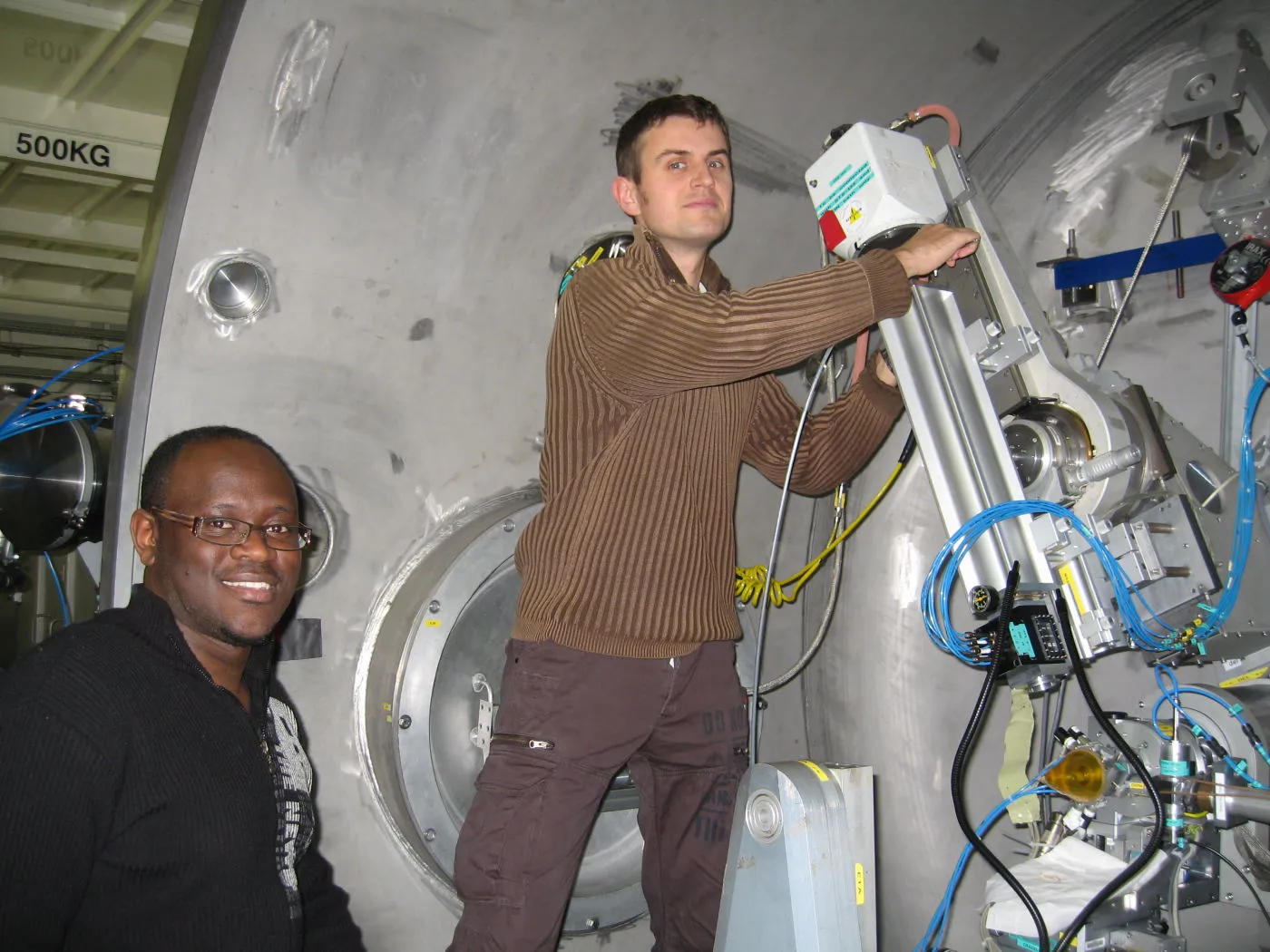 With Edwin Fohtung during a coherent X-ray diffraction experiment at the ESRF synchrotron, Grenoble, 2008.